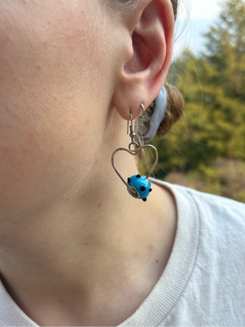 Heart Shaped Silver Plated Lamp Glass Beads Earrings